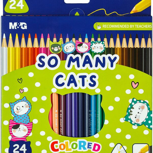 Карандаши цветные So Many Cats деревянные трехгранные, 24 цвета в наборе