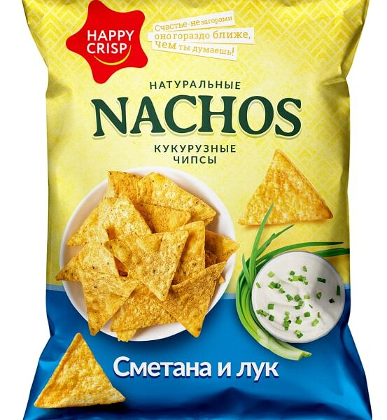Чипсы Happy Crisp кукурузные Nachos Сметана и Лук 75г