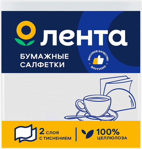 

Салфетки бумажные Лента белые 2-слоя, 24х24 см, 80 шт