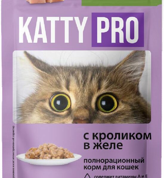 Корм Katty Pro с кроликом в желе для кошек консервированный полнорационный пауч-пакет 85г