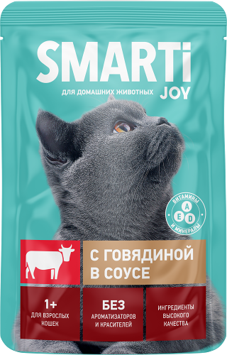 Влажный корм для кошек Smarti Joy с говядиной в соусе 75 г