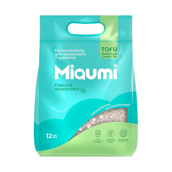 Наполнитель для кошачьего туалета MIAUMI Natural Unscented комкующийся без ароматизатора 12л