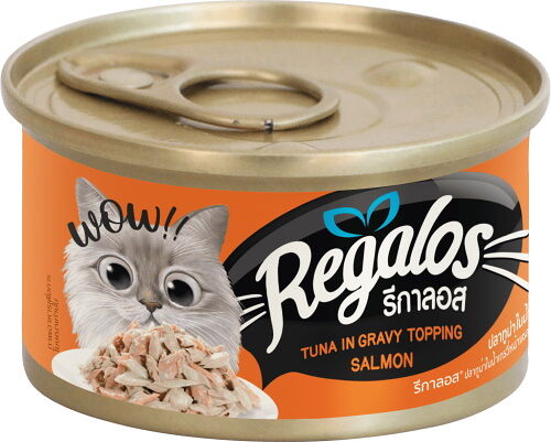 REGALOS для кошек консервы 80г Тунец с кусочками Лосося в соусе