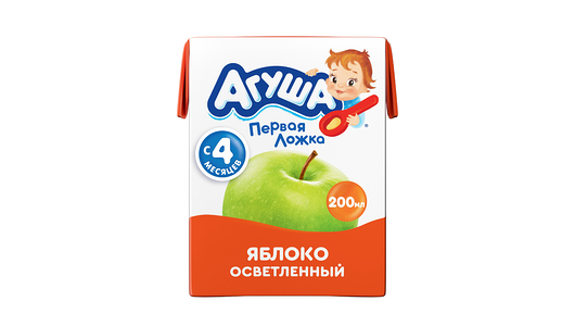 Детский яблочный сок Агуша 200мл, с 4 месяцев