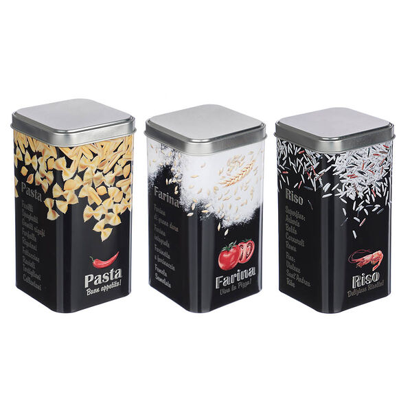 Банка для хранения паста-крупы 90х90мм h-171мм, v-1,4л, металл, 3 дизайна