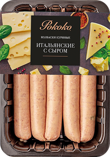 

Колбаски Рококо Итальянские с сыром из мяса цыплёнка-бройлера 400 г