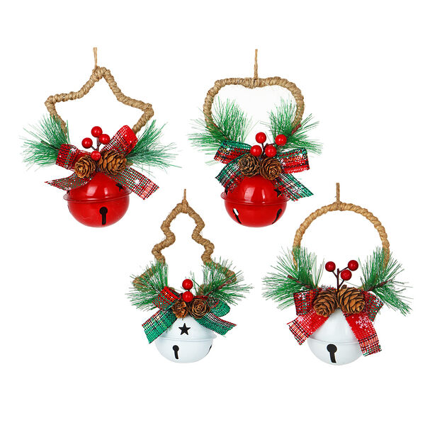 Сноу бум украшение декоративное с колокольчиком, 10*12 см, металл, полиэстер, 4 вида, арт 1 в ассортименте