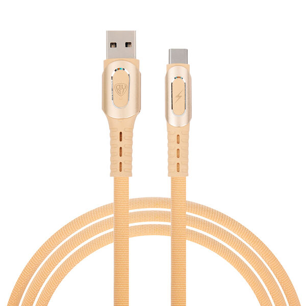 Кабель для зарядки экстрим BY type-c, 1м, 3а, быстрая зарядка qc3.0, ткань, золотистый
