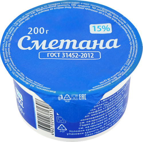 

Сметана АГРИКО 15%, без змж, 200г
