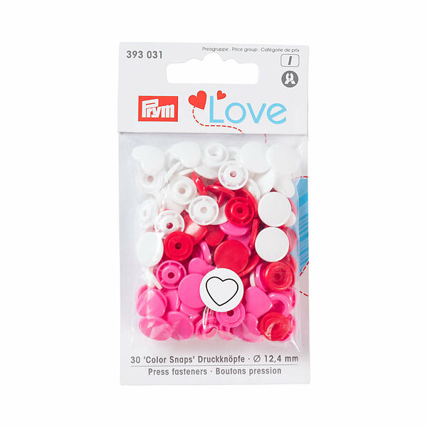393031 Kнопки Сердце Color Snaps Prym Love красный/белый/розовый 12мм 30штук