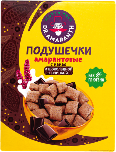 

Подушечки безглютеновые Dr.Amaranth Амарантовые с какао и шоколадной начинкой 180 г