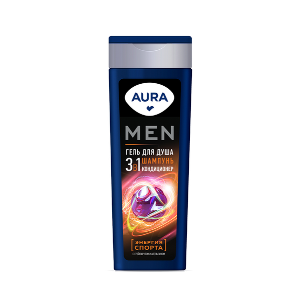 Гель для душа AURA Men 3в1 Энергия Спорта, 380 мл