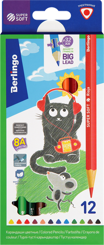 

Карандаши цветные BERLINGO SuperSoft. Жил-был кот 12 цветов Арт. SS00512