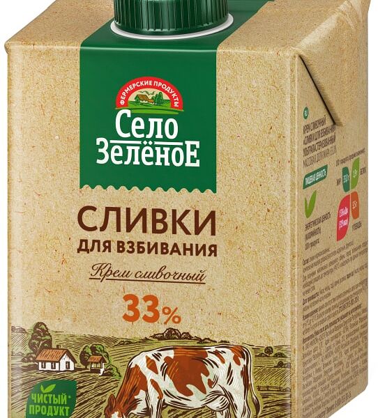 Сливки Село Зеленое 33% 500г