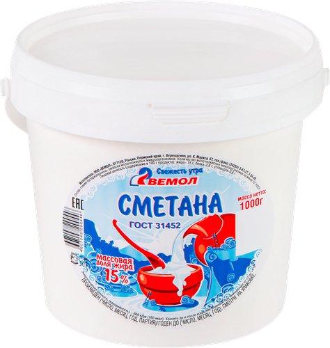 

Сметана Вемол 15% 1 кг