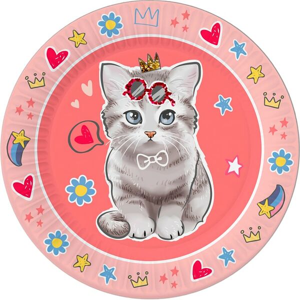 Набор бумажных тарелок ND Play Котики на розовом 23см 6шт