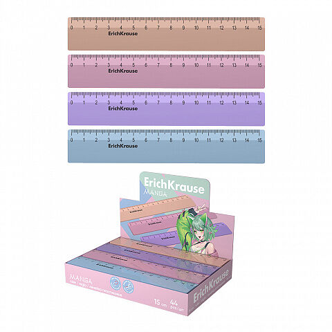 Линейка пластиковая ErichKrause Manga 15см, 1 шт, дизайн в ассортименте
