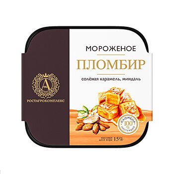 Мороженое А.Ростагрокомплекс Пломбир с соленой карамелью и дробленым миндалем, 15%