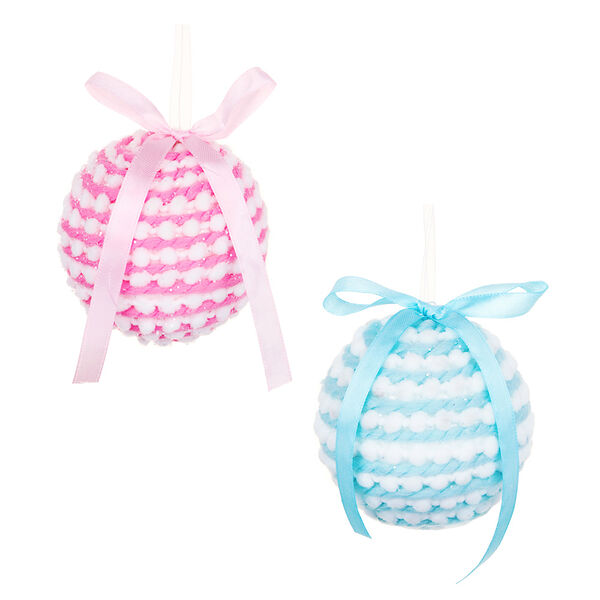 Сноу бум подвеска декоративная шар с блеском, и помпонами, пенопласт, 8 см(цвета розовый и голубой)