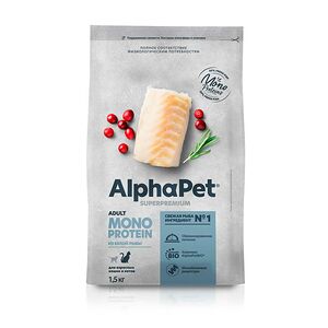 Сухой корм AlphaPet Superpremium Monoprotein для взрослых кошек из белой рыбы