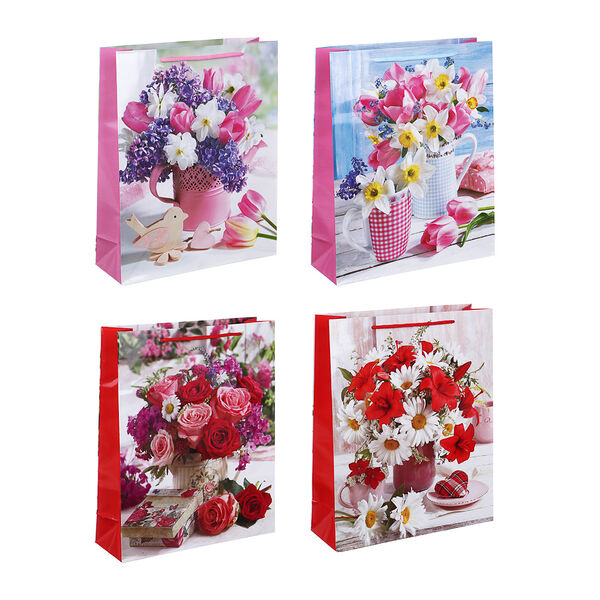 Ladecor пакет подарочный бумажный, 26x32x9 см, 4 дизайна, букет, в ассортименте