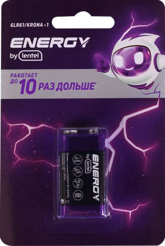 

Элемент питания ENERGY BY LENTEL крона 9V 6LR61-1B, 1шт