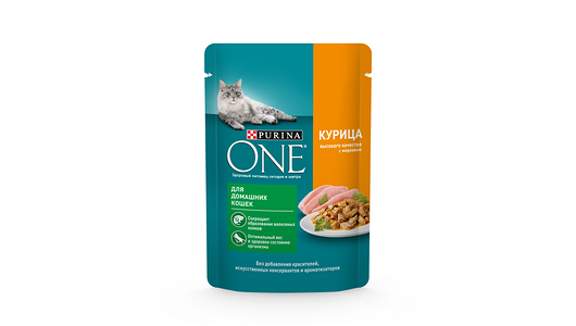 Влажный корм Purina ONE® для домашних кошек, с курицей и морковью, Пауч, 75 г