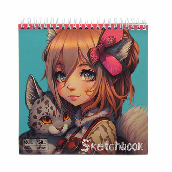 72057 Скетчбук Аниме Animals girl, 48 листов, жесткая подложка на гребне, р-р 190*190мм