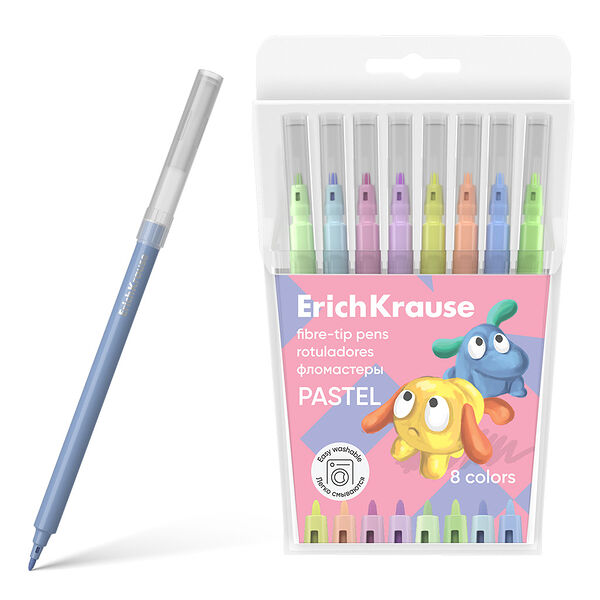 Фломастеры Erich Krause Jolly Friends Pastel Easy Washable, 8 цветов