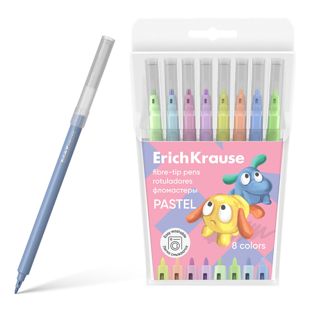 

Фломастеры Erich Krause Jolly Friends Pastel Easy Washable, 8 цветов