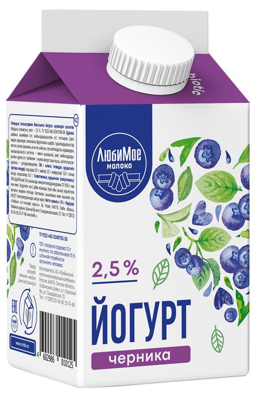 

Йогурт питьевой Любимое Молоко Черника с пребиотиками 2.5% 450 г