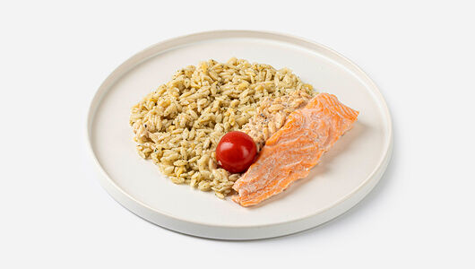 Паста Орзо с лососем в томатно-сливочном соусе