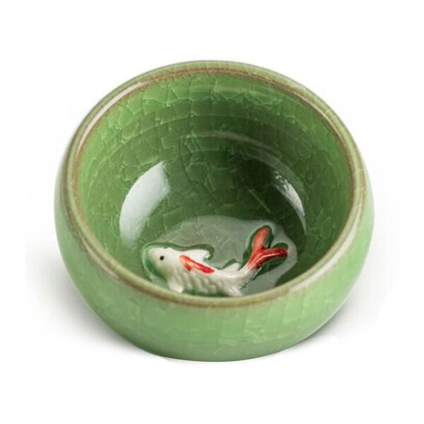 Керамическая пиала с рыбкой, Карп, зеленая