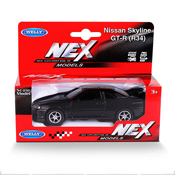 Модель машины Nissan Skyline GT-R R34 с пружинным механизмом, цвет в ассортименте, Welly, 1:38, Китай