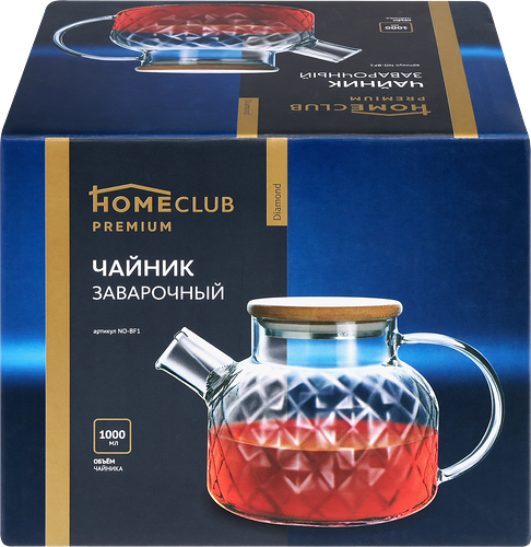 Чайник заварочный HOMECLUB Diamond 1л, стекло, бамбук, нержавеющая сталь, Арт. NO-BF1