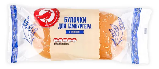 Булочки для гамбургера Ашан Красная птица с кунжутом, 2 шт х 89 г