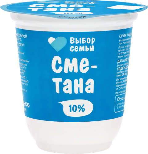 

Сметана Выбор семьи 10%, без змж 300 г