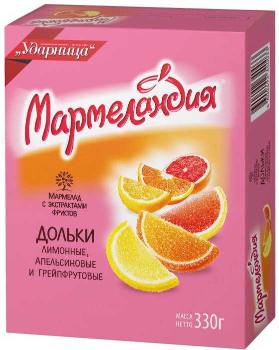 

Мармелад Мармеландия лимонные, апельсиновые и грейпфрутовые дольки 330 г