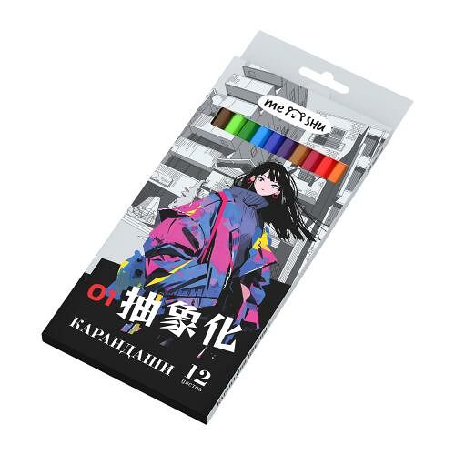 Карандаши Рельеф-центр цветные Meshu Аниме ММ заточенные европодвес 12 шт