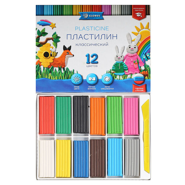 Пластилин Глобус Классический, 12 цветов 240 г