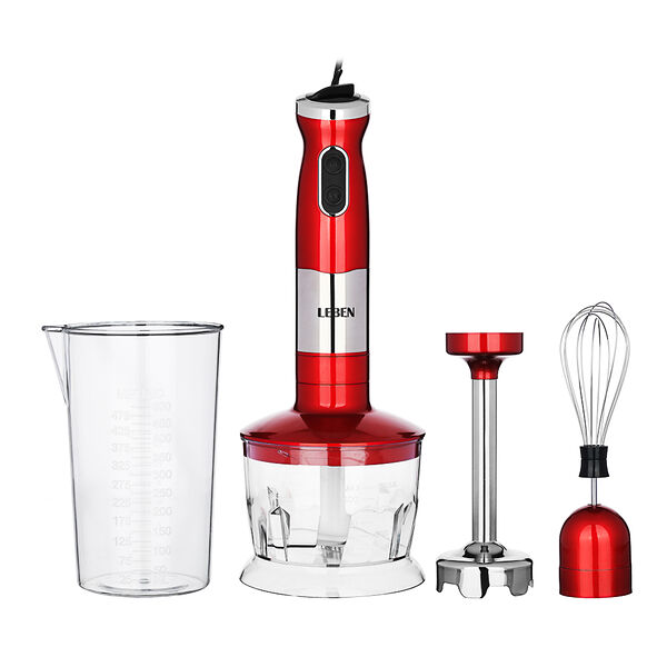 Leben блендер электрический 800вт, стакан, чоппер, венчик, регулировка скорости, красный