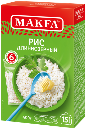 

Рис Makfa длиннозерновой шлифованный 6 порций 400 г