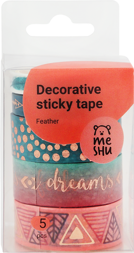 Набор клейких декоративных лент MESHU Feather, 5 шт
