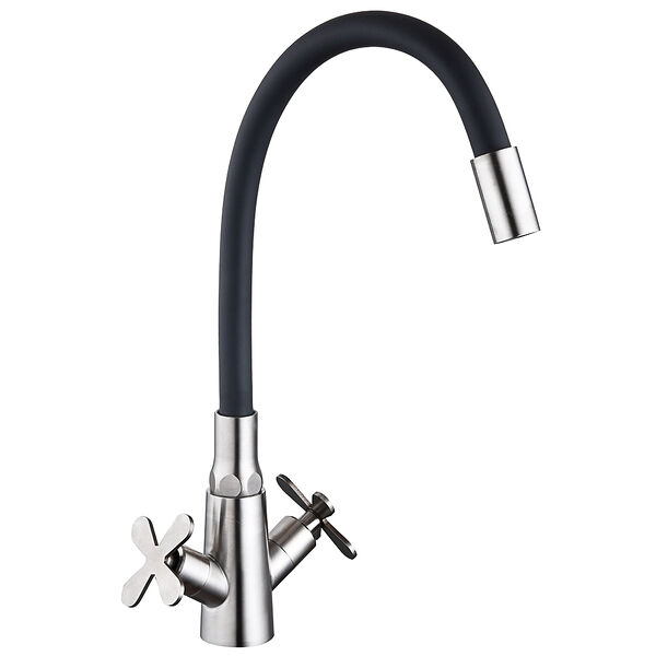 Союзкран смеситель для кухни, силиконовый излив, кер. кран-буксы 1/2, черный, нерж.сталь, ss01-с242