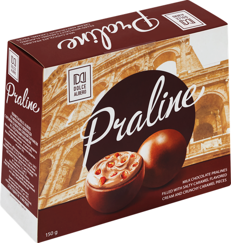 

Конфеты DOLCE ALBERO из молочного шоколада с кремом со вкусом соленой карамели и с кусочками карамели