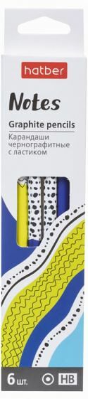 Набор карандашей чернографитных Hatber Notes/Нотс HB, 6 шт.