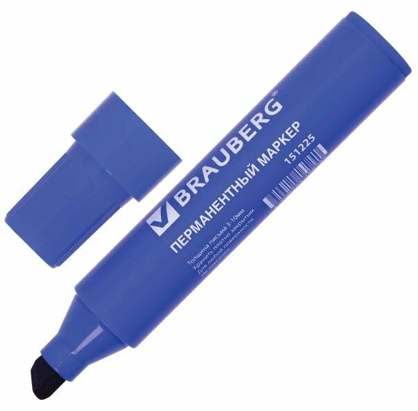 Маркер перманентный Brauberg Jumbo синий скошенный 3-10 мм, 1 шт