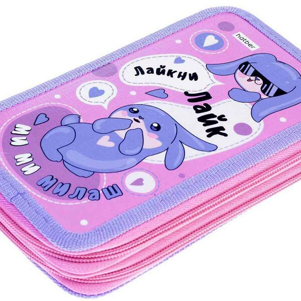 Пенал 2 отделения Hatber Зайчонок, 190×110 мм