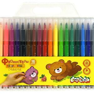 Фломастеры Каляка-Маляка трехгранные легкосмываемые 18 цветов