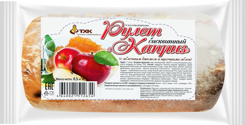 

Рулет бисквитный Тхк Каприз с яблочным джемом 500 г